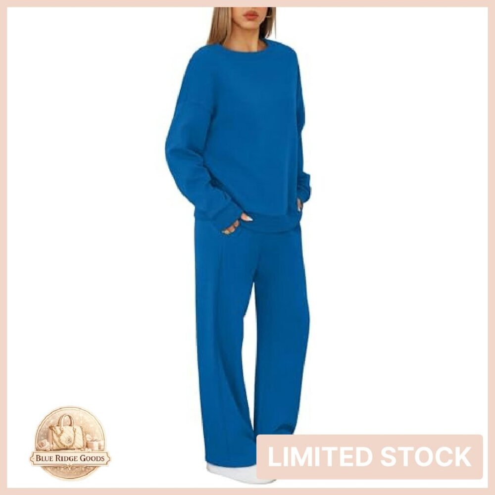 Oversized Crewneck Sweatsuit Lounge Set Soft Lightweight Comfy Fall Fashion - Picture 4 of 8